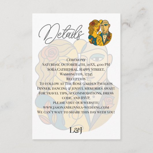 Artistieke silhouet bestemming bruiloft moderne ku informatiekaartje (Voorkant)