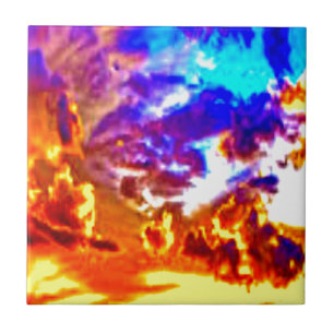 Artistieke Sky Blue, Oranje en Geel Tegeltje