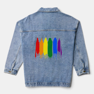 Artistieke splash geschilderd Rainbow Gay Pride Denim Jacket
