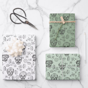 Artistieke St Patricks Day Shamrock en Sugar Skull Inpakpapier Vel