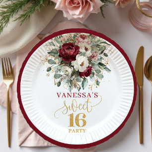 Artistieke Sweet Sixteen Blush Burgundy Borden Papieren Bordje