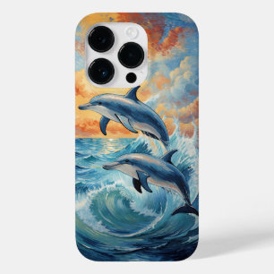 Artistieke Twee Jumping Dolfijnen Sunset Ocean Case-Mate iPhone 14 Pro Hoesje