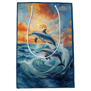 Artistieke Twee Jumping Dolfijnen Sunset Ocean Medium Cadeauzakje