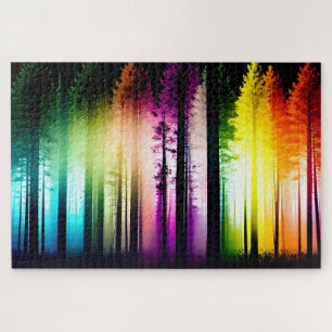 Artistieke Vibrant Rainbow Forest Silhouet Bomen Legpuzzel