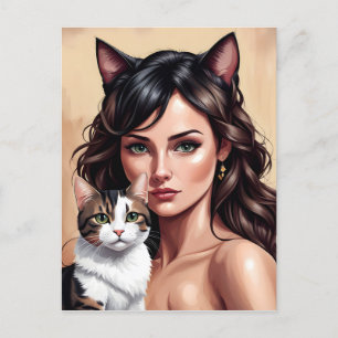 Artistieke vrouw met kat briefkaart