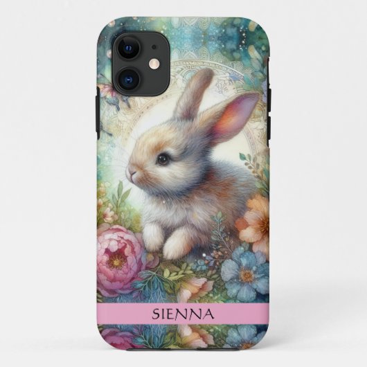 Artistieke Waterverf Bunny and Flowers Fantasy Case-Mate iPhone Case (Achterkant)