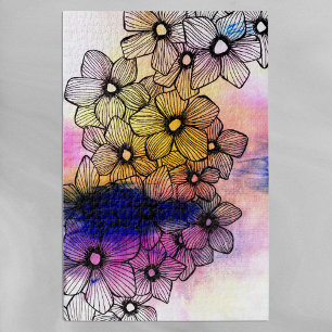Artistieke Waterverf en Ink Blooming Flowers Legpuzzel