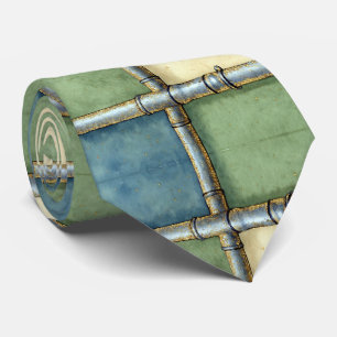 Artistieke Waterverf Geometrisch blauw groen goud Stropdas
