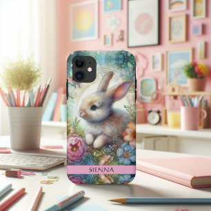 Artistieke Waterverf Konijn en Bloemen Fantasie iPhone 11 Hoesje