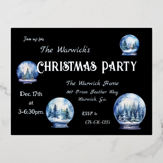 Artistieke Waterverf Sneeuwbollen Winterfeest Folie Uitnodiging Briefkaart (Voorkant)