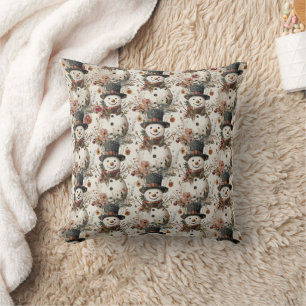 Artistieke Waterverf Snowman Rustic Floral Kussen