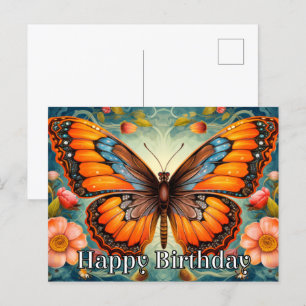 Artistieke Whimsical Butterfly Happy Birthday Feestdagenkaart