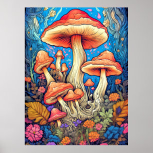 Artistieke Wild Psychedelic Mushroom Art Poster
