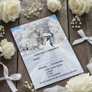 Artistieke Winter Wonderland Dream Wedding RSVP-ka Kaart