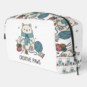 Artistieke Witte Kitten Brei Accessoires Ontwerp Toilettasje