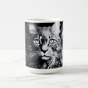 Artistieke zwart-wit katportret koffiemok