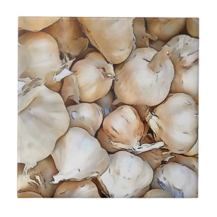 Artistieke zwarte bovenkunst met knoflook tegeltje