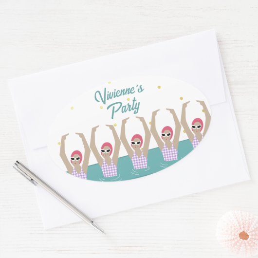 Artistieke zwemmers Synchro Zwemende Birthday Part Ovale Sticker (Envelop)