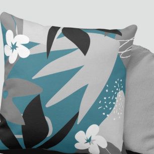 Artistisch Abstract Botanisch   Turquoise & Gray Kussen