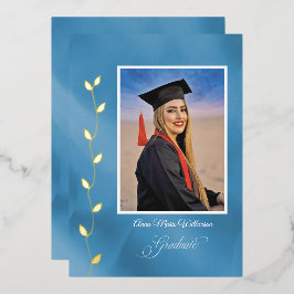 Artistry Blue High School Graduation announcement Folie Feestdagenkaart