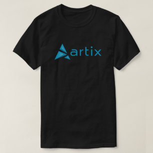 Artix logo en merk op donker borst t-shirt