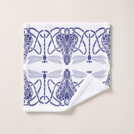 Arts and Crafts Blauwe & Witte Dragonflies Frieze Bad Handdoek (Wasdoekje)