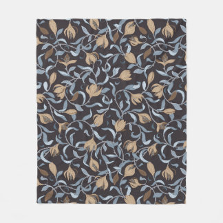 Arts and Crafts Geïnspireerd Blauw en Goud Bloemen Fleece Deken