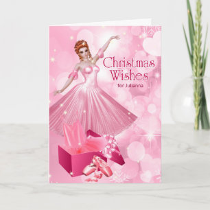 Arts Ballerina Roze Kerstmis met naam Feestdagen Kaart