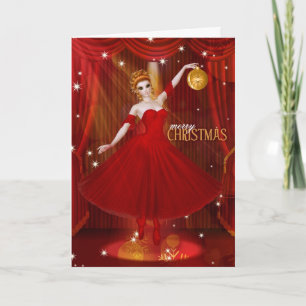 Arts Ballerina Seasonal in Red Feestdagen Kaart