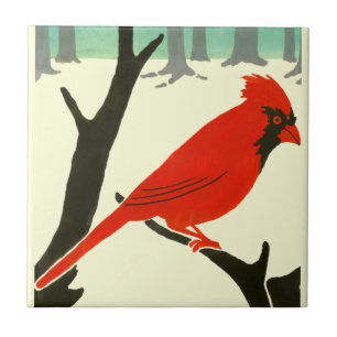 Arts & Crafts of Craftsman 1907 Red Cardinaal Bird Tegeltje