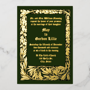 Arts & Crafts Stijl Eikels & Eikenbladeren Rand Folie Uitnodiging