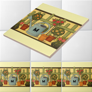 Arts & Crafts stijl tuin potplanten fries Tegeltje