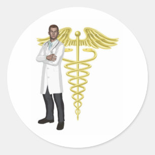 Arts en caduceus symboolillustratie ronde sticker