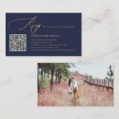 ArtsApp Blue QR Code RSVP Faux Gold Calligraphy Informatiekaartje (Voorkant / Achterkant)
