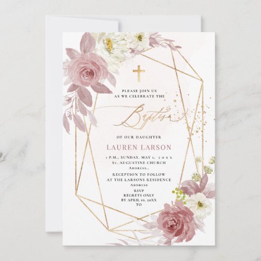 ArtsApp Elegant H2 Stoffig Roze Rozen Doop Kaart (Voorkant)