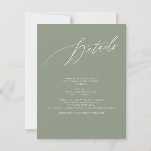 ArtsApp Elegant Sage Details Luxe Calligrafie RSVP Kaartje (Voorkant)
