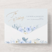 ArtsApp Elegant Stoffig Blauw Rozen Goudstof All In One Uitnodiging (Achterkant)