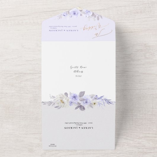 ArtsApp Elegant Stoffig Paarse Rozen Goudstof All In One Uitnodiging (Buitenkant)