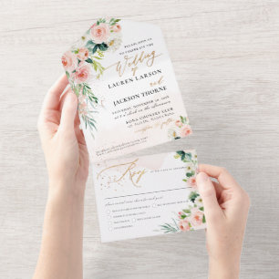 ArtsApp Elegante Roze Rozen Goudstof All In One Uitnodiging