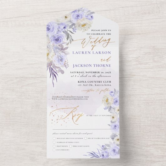 ArtsApp Elegante Stof Paarse Rozen Goudstof All In One Uitnodiging (Binnen)