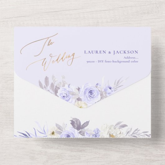 ArtsApp Elegante Stof Paarse Rozen Goudstof All In One Uitnodiging (Achterkant)