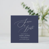 ArtsApp Faux Silver Calligraphy Navy Blue Save The Date (Staand voorkant)