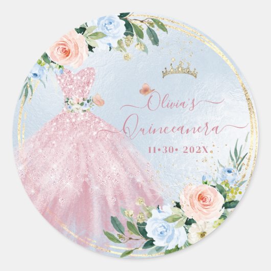 ArtsApp H2 Rozen Blush Roze Sparkling Quinceanera Ronde Sticker (Voorkant)