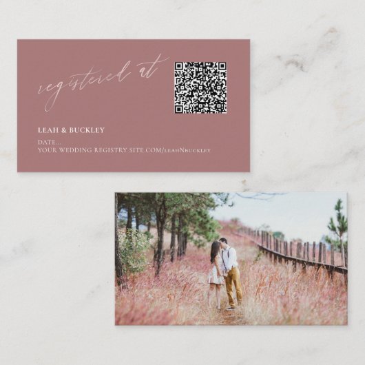 ArtsApp QR Code Registry Dusty Roos Blush Script Informatiekaartje (Voorkant / Achterkant)