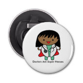 Artsen zijn superhelden Vrouw zwart personaliseren Button Flesopener (Voorkant)