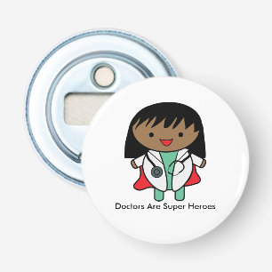 Artsen zijn superhelden Vrouw zwart personaliseren Button Flesopener