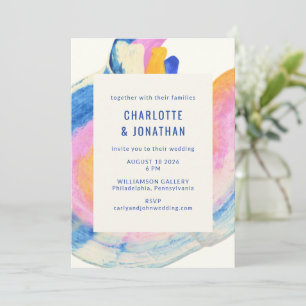 Artsy Abstract Blue en Yellow Waterverf Wedding Kaart