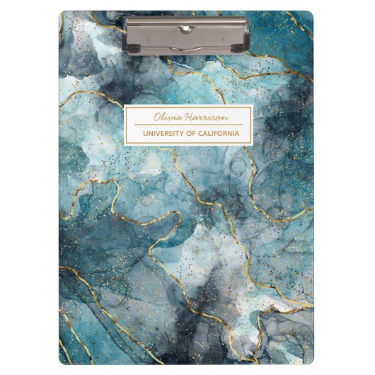 Artsy Abstract Ink Goud Glitter Naam en Onderwerp Klembord (Voorkant)