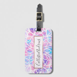 Artsy Abstracte Girly Roze Blauw Bloemen Verf Art Bagagelabel