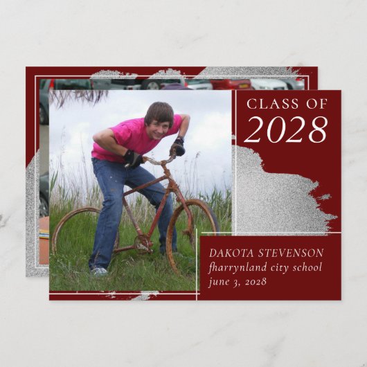 Artsy Afstuderen | Donkere Red Silver Smudge 2 Fot Aankondiging (Voorkant / Achterkant)